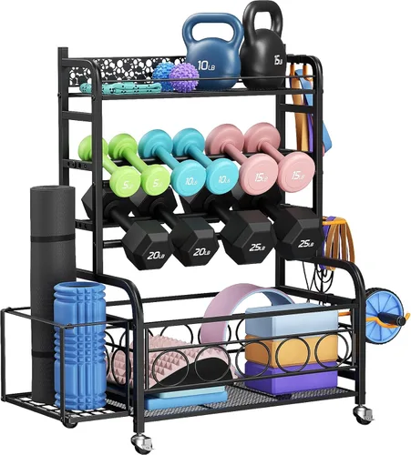 VOPEAK - Estante de pesas ajustable para gimnasio en casa, estante de almacenamiento para esterilla de yoga, pesas rusas y equipo de entrenamiento