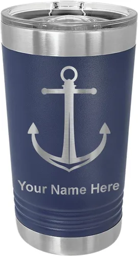 Miniatura 17 de LaserGram Vaso de pinta aislado al vacío de 16 onzas, ancla de barco, grabado personalizado incluido (negro)