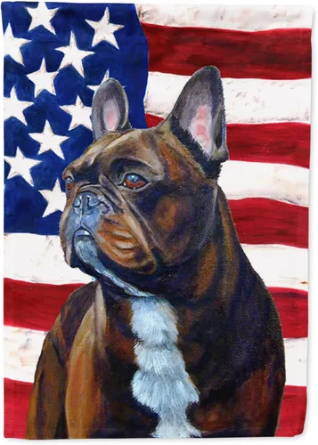 Caroline's Treasures LH9010GF Bandera de Estados Unidos con bandera de jardín de bulldog francés, bandera decorativa para patio exterior, patio,
