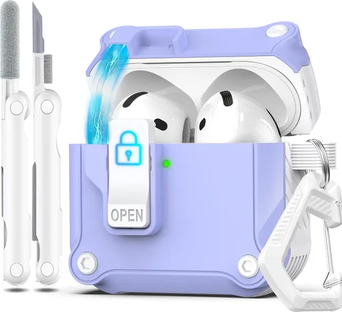Miniatura 134 de R-fun - Funda para audífonos compatible con AirPods de 4.ª generación 2024, cubierta protectora de expulsión automática a prueba de caídas, puerto