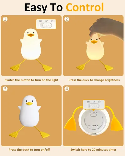 Miniatura 6 de Attivolife lámpara de noche con forma de pato para niños, lámpara de mesa LED de silicona, lámpara de control táctil de animal mago con temporizador