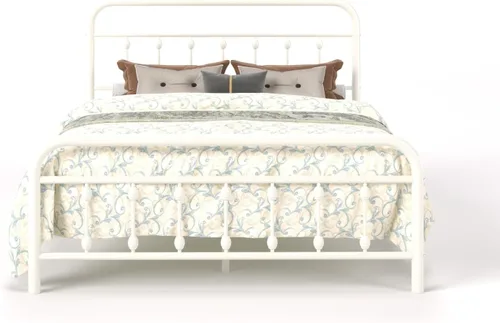 Miniatura 9 de SHA CERLIN Estructura de Cama de Plataforma de Metal Tamaño Queen con Cabecera y Pie de Cama de Hierro Forjado Estilo Victoriano, Fácil Montaje