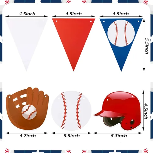 Miniatura 3 de Tatuo 6 carteles de béisbol para fiestas, guirnalda de papel de béisbol, banderines para decoración de fiestas de cumpleaños temáticas deportivas