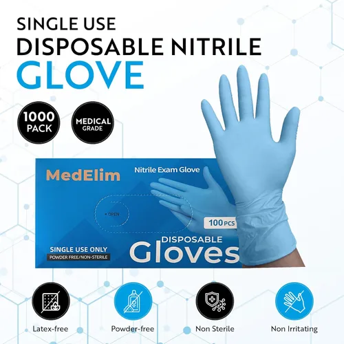 Miniatura 2 de Guantes de examen médico de nitrilo: sin polvo, no estériles, guantes desechables de 5 mil, color azul