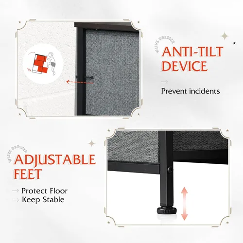 Miniatura 7 de WLIVE Cómoda de tela para dormitorio con estantes abiertos, cómoda alta con 8 cajones, torre de almacenamiento con cubos de tela, cómoda para Gris