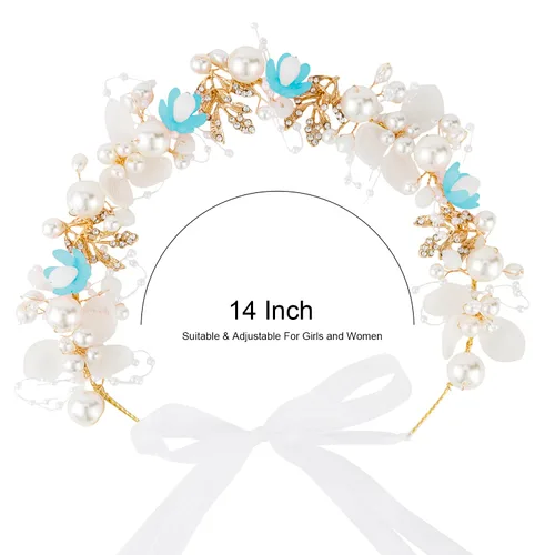 Miniatura 2 de Didder Diadema de flores, tiara y corona de perlas para mujeres y niñas, para sesión de fotos de maternidad, diadema de diamantes de imitación