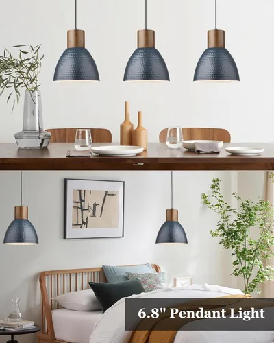 Miniatura 2 de ELYONA Lámparas colgantes martilladas para isla de cocina, lámparas colgantes pequeñas de madera maciza de 7 pulgadas, lámpara colgante de metal