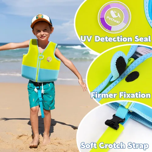 Miniatura 4 de Pottwal Chaleco de natación para niños - Chaqueta de natación - Hecho de neopreno y EPE - con correa ajustable en la entrepierna Verde