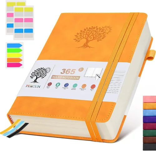 Miniatura 21 de PERCUN Cuaderno de diario rayado B5 – Diarios grandes de cuero de 365 páginas para escritura de mujeres y hombres, cuaderno de tapa dura con páginas