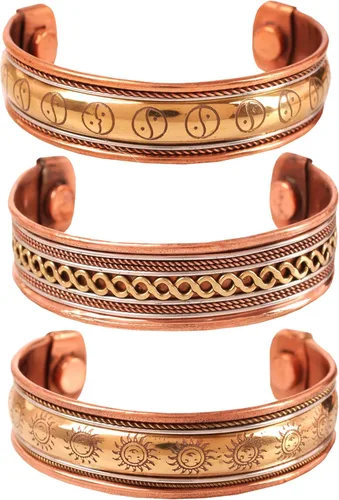Miniatura 13 de Pulseras de cobre Touchstone regalo para hombres y mujeres joyería magnética 100% pura y sólida ajustable juego de pulseras hechas a mano