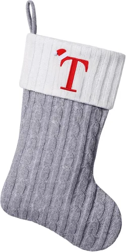 Miniatura 60 de Medias de Navidad personalizadas de 19 pulgadas con iniciales bordadas, medias de Navidad de punto negro para decoraciones de vacaciones familiares