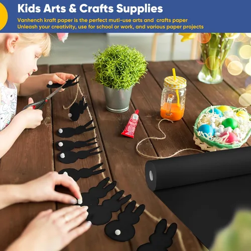 Miniatura 7 de Vanhench Papel Negro para Arte y Construcción 17.6"×670", Rollo de Papel Kraft Negro para Regalos, Manualidades, Envoltorio de Flores para Ramos