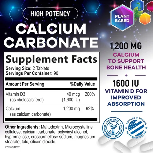 Miniatura 2 de Calcio 1200 mg por porción con vitamina D3 – Suplemento de salud ósea, vitamina D y suplementos de calcio para mujeres y hombres – hueso, dientes