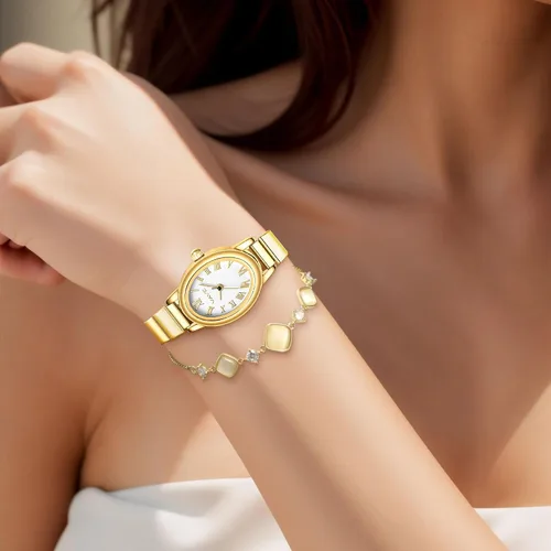 Miniatura 6 de Relojes pequeños de oro para mujer, reloj analógico para mujer con banda de expansión de acero inoxidable, esfera romana ovalada, resistente al agua