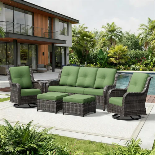 Miniatura 110 de Joyside Juego de sillas de mimbre para patio, juego de 3 piezas de mimbre para exteriores con 2 sillas reposabrazos y 1 mesa auxiliar para terraza
