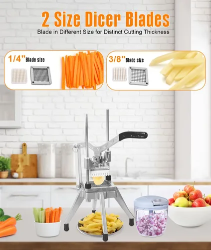 Miniatura 2 de Cortador de Verduras y Frutas Profesional de Acero Inoxidable de 1/4" y 3/8" de Hoja, Cortador de Papas Fritas Kattex, Rallador de Cebolla, Picador