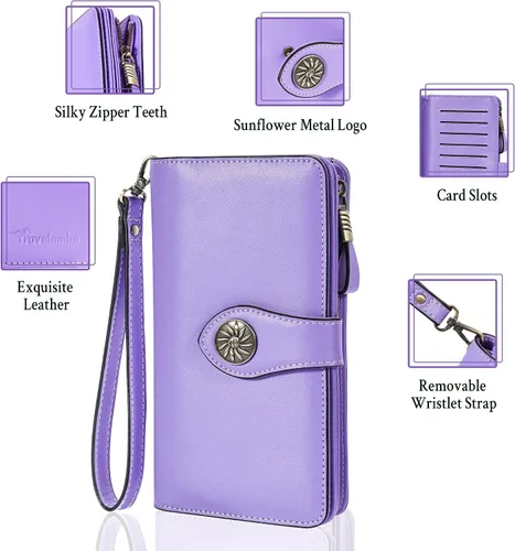 Miniatura 5 de Travelambo Cartera de mujer con bloqueo RFID para tarjetas de crédito, cartera de cuero de gran capacidad