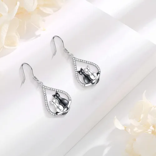 Miniatura 182 de Aretes colgantes de plata de ley con diseño de árbol de la vida, flor, abeja, animales, gato, colibrí, piedra lunar, turquesa, aretes con cierre