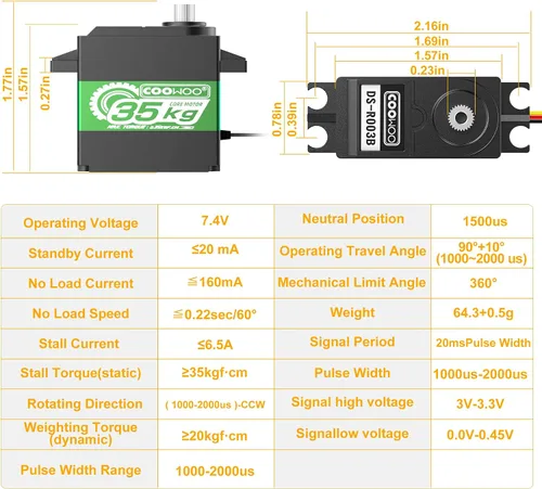 Miniatura 4 de Motor sin núcleo de alto par de 77.2 lbs Servo Metal Gear Digital y acero inoxidable Servo Arduino Servo para bricolaje robótico, coche RC