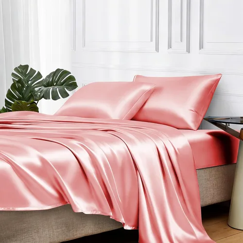 Miniatura 13 de MR&HM Sábanas de satén para cama de tamaño King, juego de 4 piezas de ropa de cama sedosa con bolsillo profundo de 15 pulgadas para colchón