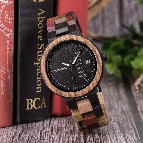 Miniatura 2 de BOBO BIRD Wood Watches Colorful Wood WristWatches Week & Date Display Multifunction Handmade Quartz Watch Sport Chronograph Unique Wristwatch for