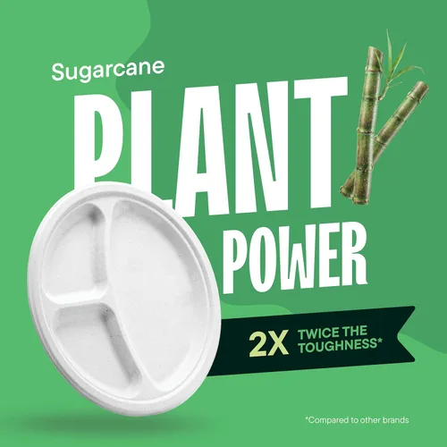 Miniatura 4 de Platos de papel desechables 100% compostables, 3 compartimentos [10 pulgadas] [paquete de 125] bandejas seccionales para almuerzo + divisores