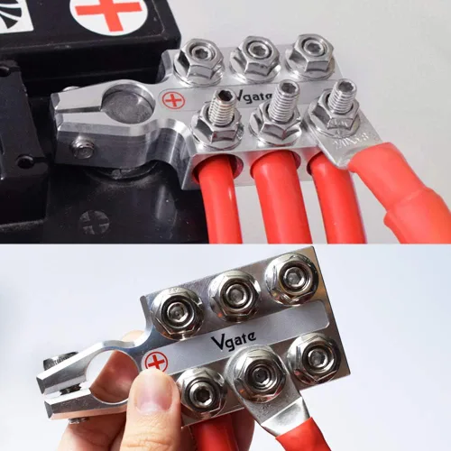 Miniatura 2 de Vgate Abrazaderas de terminal de batería de plomo ácido, calibre 8AWG hasta 4/0 (XL) AWG, conectores de 12 vías, positivo y negativo (+/-) (par)