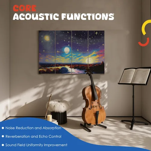 Miniatura 3 de Paquete de 8 paneles acústicos artísticos con autoadhesivo, arte acústico de pared de 48 x 32 pulgadas, mejores paneles decorativos a prueba