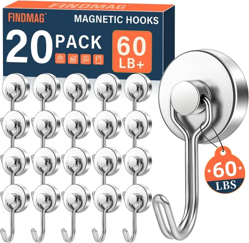 Miniatura 28 de FINDMAG Ganchos magnéticos giratorios de 60 libras, paquete de 4 ganchos magnéticos de neodimio resistentes, ganchos magnéticos fuertes para colgar