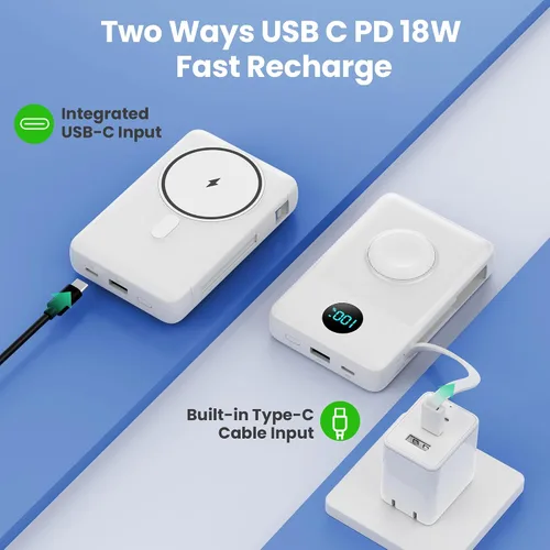 Miniatura 16 de Cargador portátil magnético de 10800 mAh para iPhone con cables integrados, cargador de batería inalámbrico 6 en 1 con cargador iWatch, pantalla LCD