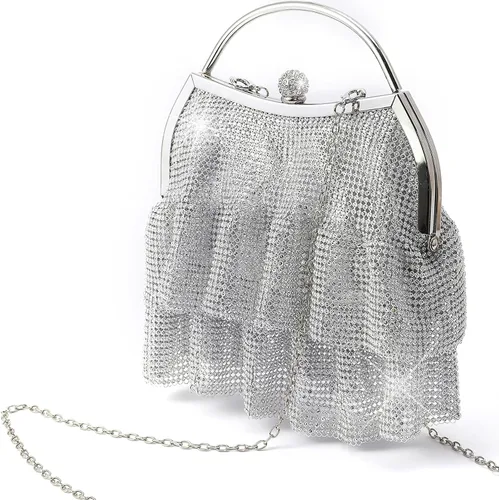 SOIRRDBF Bolsa de bola de masa con diamantes de imitación, elegante y brillante, bolso de noche para mujer, mini embrague para boda, fiesta, club