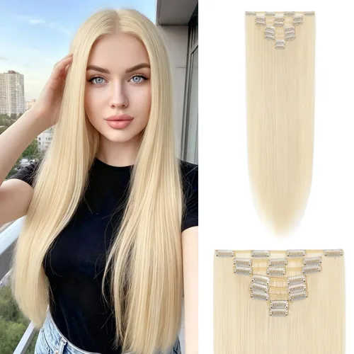 Miniatura 10 de S-noilite Extensiones de cabello sintético largo y lacio con clip de 23 a 26 pulgadas, 8 unidades, 18 clips, para mujeres, entrega de 2 a 5 días