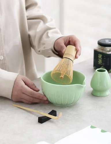 Miniatura 5 de TANG PIN Juego de matcha – Tazón de matcha con boquilla y batidor, 15 onzas, cuchara de matcha, soporte para batidor de matcha (soporte de Chasen)