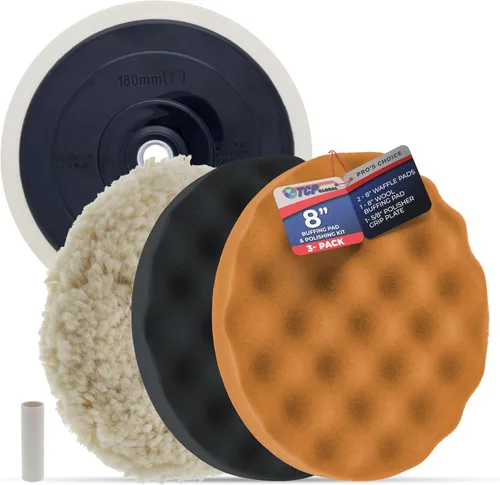 TCP Global Kit completo de pulido y pulido de 3 almohadillas con almohadillas de 3-8 pulgadas; 2 almohadillas de espuma de gofre y 1 almohadilla de