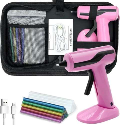 Miniatura 8 de Liumai Pistola de pegamento, kit de pistola de pegamento caliente con 30 barras de pegamento, mini pistola de pegamento termofusible para Morado