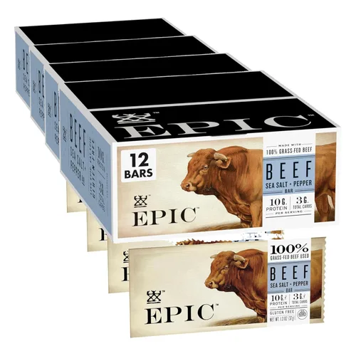 Miniatura 12 de Barritas EPIC de tocino de bisonte y arándanos rojos, alimentadas con hierba, 12 unidades en caja, barritas de 1.3oz