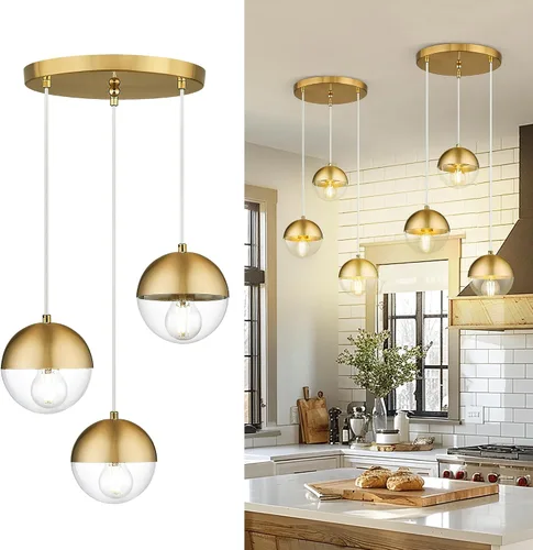 Miniatura 26 de LMS Luces colgantes negras de 8 pulgadas para isla de cocina, lámpara colgante moderna de globo con vidrio esmerilado, lámpara colgante Negro