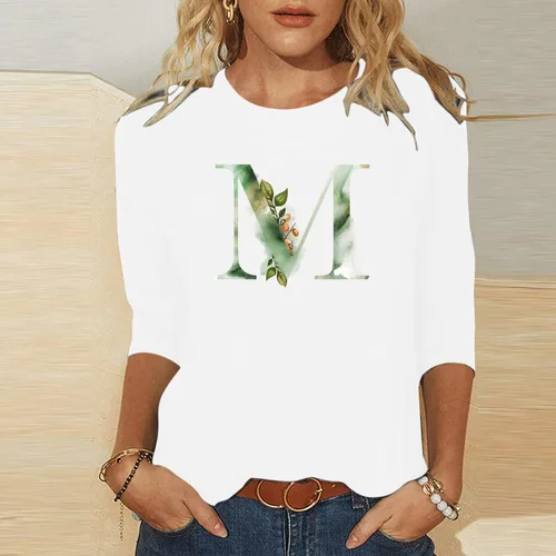 Miniatura 3 de Camisetas del alfabeto, camiseta de regalo con letras con monograma, camiseta con inicial para atuendo familiar a juego, blusas de manga 34