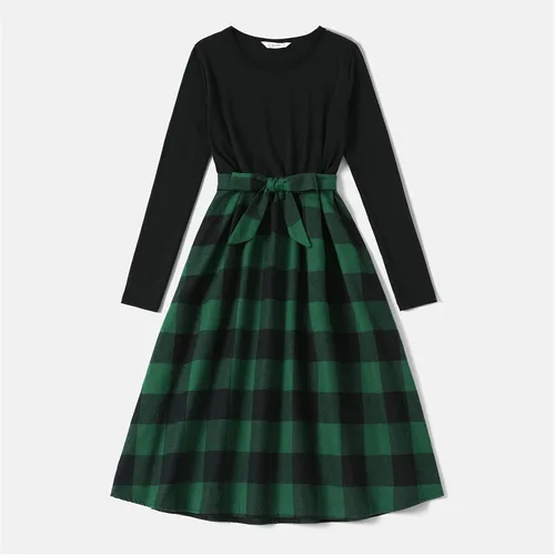 Miniatura 2 de PATPAT Conjuntos familiares a juego para mamá y yo, vestido a juego de manga larga a cuadros y camisas casuales con botones