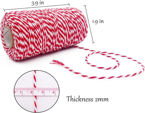 Miniatura 3 de Cuerda de yute para manualidades, cuerda de yute de 0.039 in, 328 pies y 328 pies de algodón rojo y blanco, cuerda de Navidad para manualidades