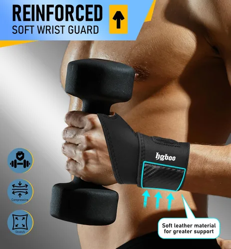 Miniatura 3 de Paquete de 2 muñequeras de levantamiento de pesas, muñequeras de neopreno grueso y duradero para levantamiento de pesas, entrenamientos de gimnasio