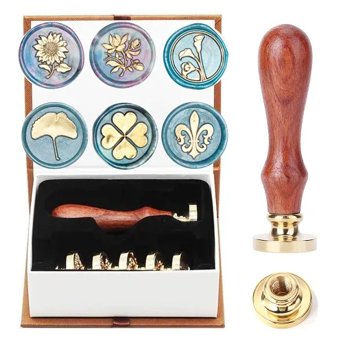 Juego de sellos de cera de flores, 6 piezas de Magnolia Ginkgo Girasol Calla Lily Kit de sellos de cera de lirio de cala, sello vintage