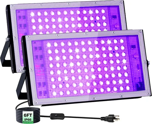 Miniatura 8 de Luz LED negra de 100 W 385-400 nm Luz de inundación de luz negra para fiesta de neón brillante, IP66 impermeable cable de alimentación de 6
