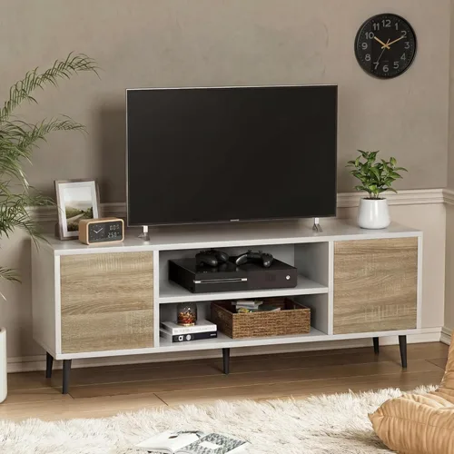 Miniatura 12 de YESHOMY Soporte de TV moderno Mid-Century para televisores de 43 a 55 pulgadas, centro de entretenimiento de 50 pulgadas con almacenamiento, consola