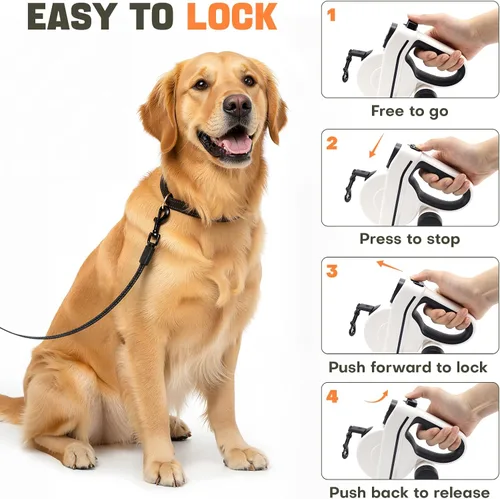 Miniatura 4 de Correa retráctil para perro con luz LED y cinta reflectante para paseo nocturno, correa de perro de 16 pies con dispensador de bolsas