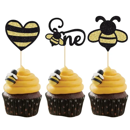 Miniatura 11 de Gyufise 24 adornos para cupcakes de abejorros de abejorro, pequeñas figuritas de abeja, selecciones de cupcakes Oh Babee, decoraciones para pasteles