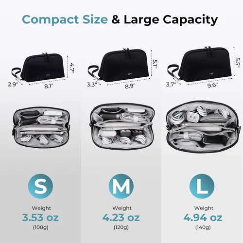 Miniatura 3 de FYY Organizador de cables de viaje, 8 compartimentos, bolsa tecnológica ligera resistente al agua con correa para la muñeca, funda portátil
