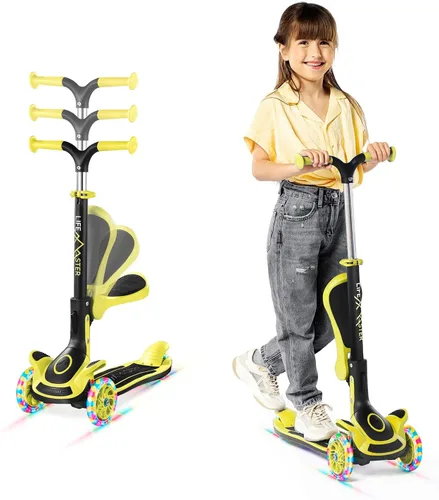 Miniatura 15 de Scooter de 3 ruedas para niños con asiento plegable, altura ajustable del manubrio, juguete de paseo inclinado para conducir para niños a partir