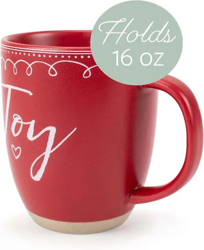 Miniatura 3 de Elanze Designs Joy Raw Clay Bottom Roja Taza de Café de Cerámica Navideña de 16 Onzas