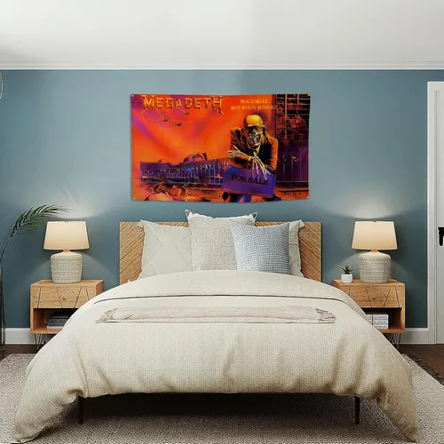 Miniatura 5 de BYADKOA - Cartel de música divertido de Megadeth Rust in Peace, bandera de tapiz estético decorativo duradero para cueva de hombre, tapiz de pared